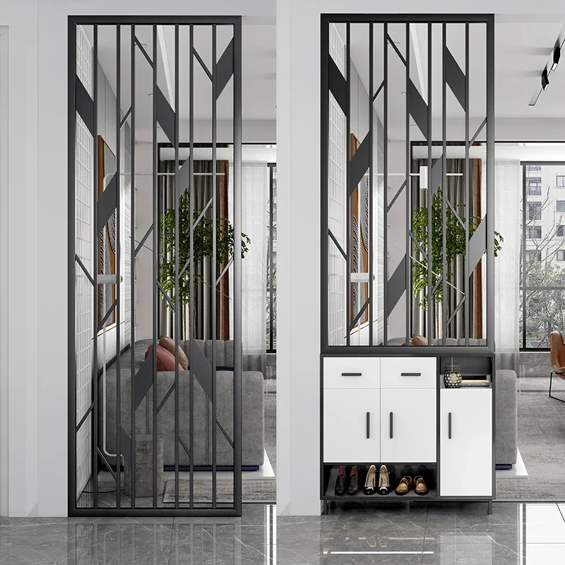 Nordic metal screen partition living room modern minimalist grille grid stainless steel porch cabinet dining room hollow