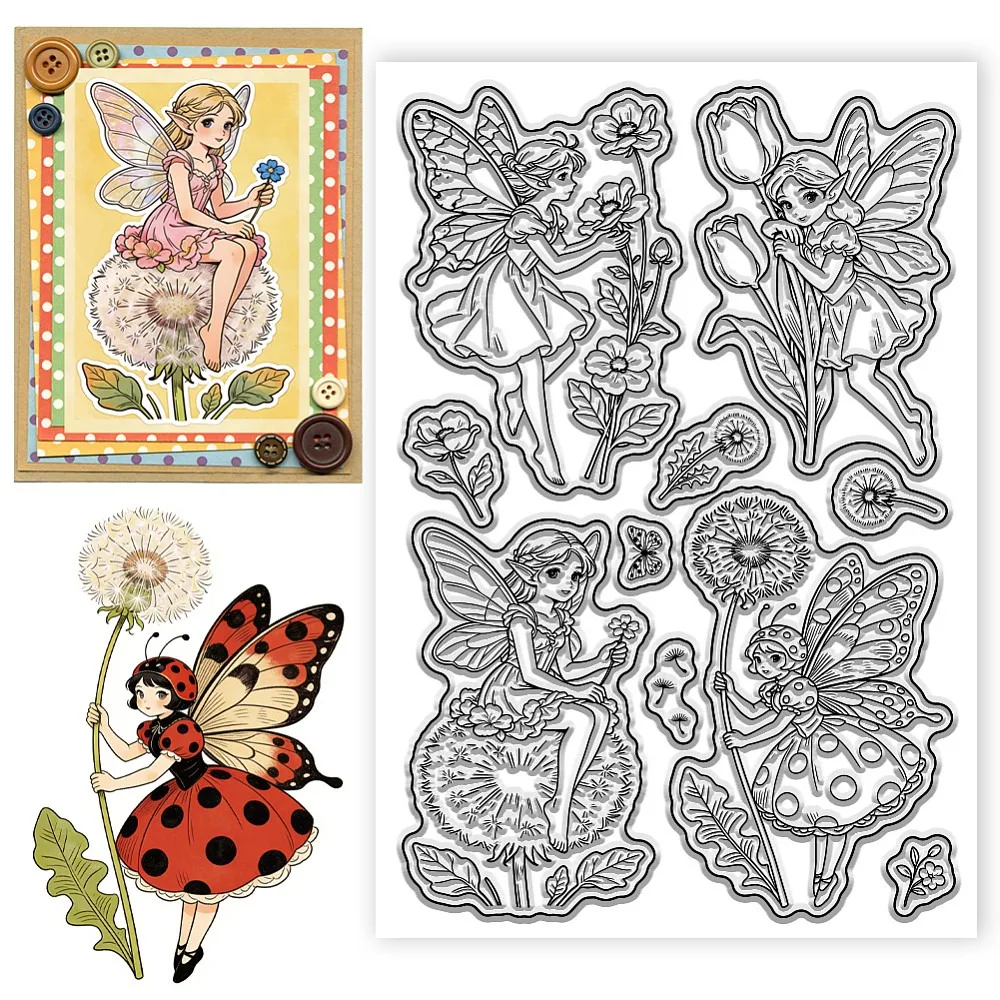 Fairy Pattern Clear Stamps Dandelion Stamp Seal Transparent Stamps for DIY Scrapbooking and Card Making Paper Craft Decor