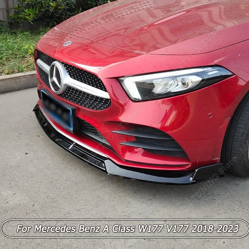 

High Quality Car Front Bumper Separator Bumper Lip Spoiler Splitter For Mercedes Benz A Class W177 V177 2018-2023 Gloss Black