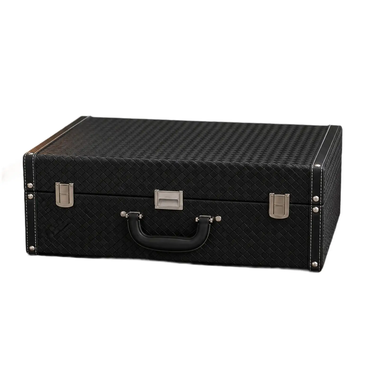 Diamond-Patterned Storage Case with Metal Fasteners Structured Flocked Storage Box with Reinforced Corners Decorative