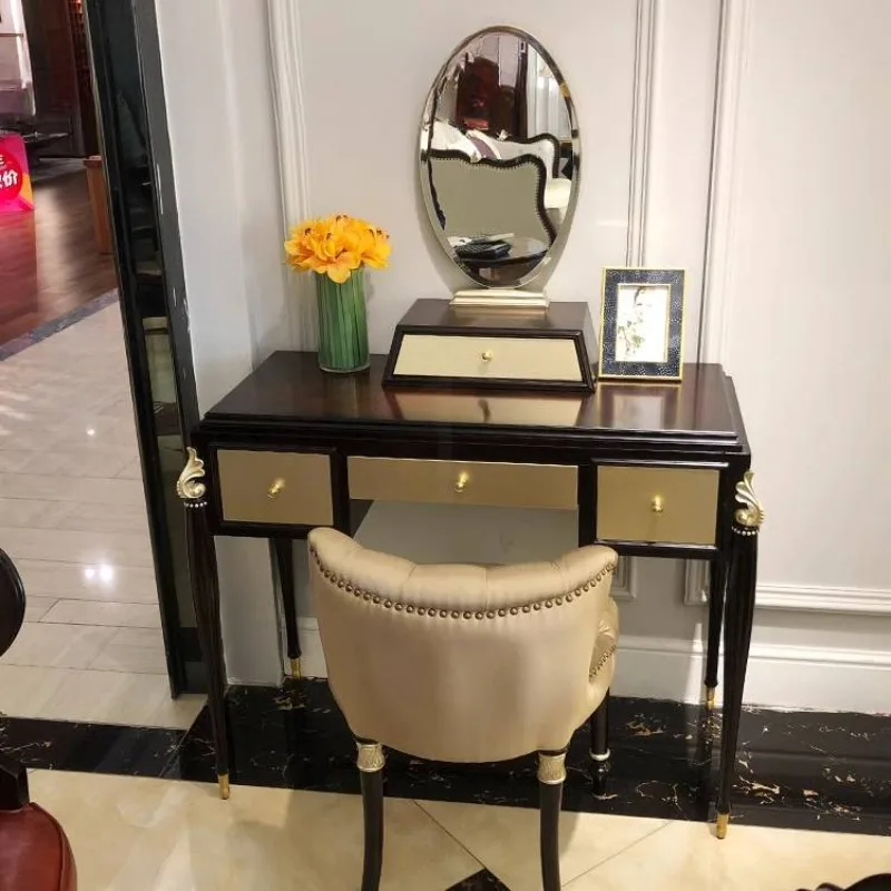 

Stool Drawers Dresser Eithe Girl Mirror Brown Wooden Storage Dressing Table Makeup Hotel Luxury Coiffeuse De Chambre Furniture