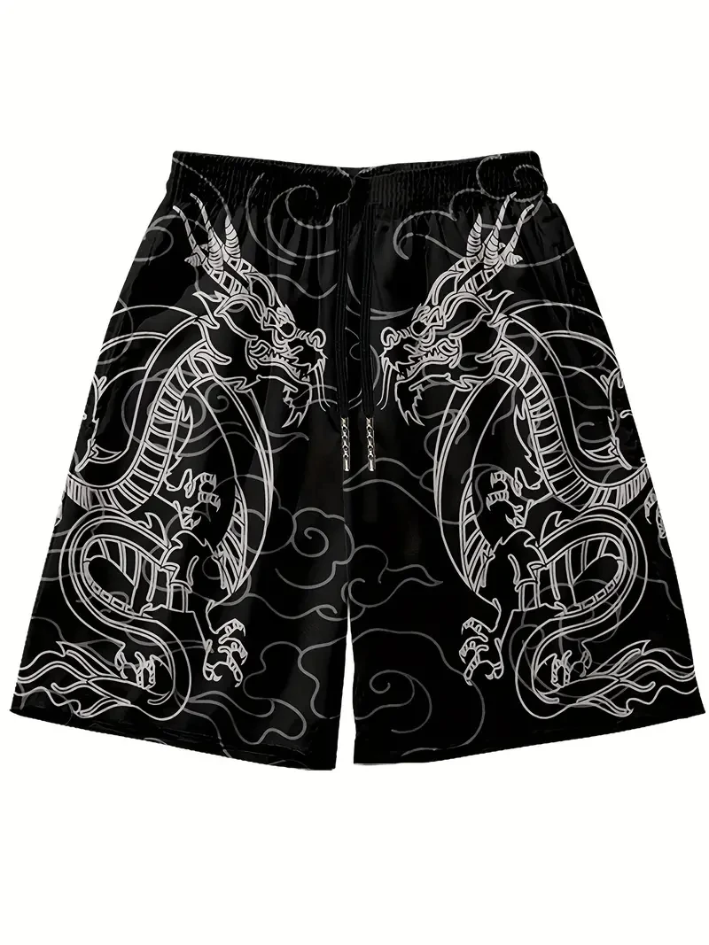 Men\'s beach pants Black and White Dragon 3D printed men\'s shorts Summer casual breathable shorts men clothing Bermuda men shorts