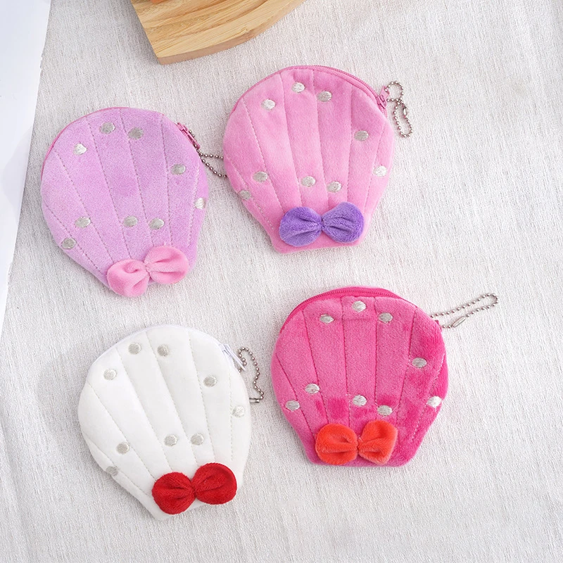 Cute Scallop Plush Coin Purse Keychain Earphone Storage Bags USB Data Cable Pouch Bag Pendant