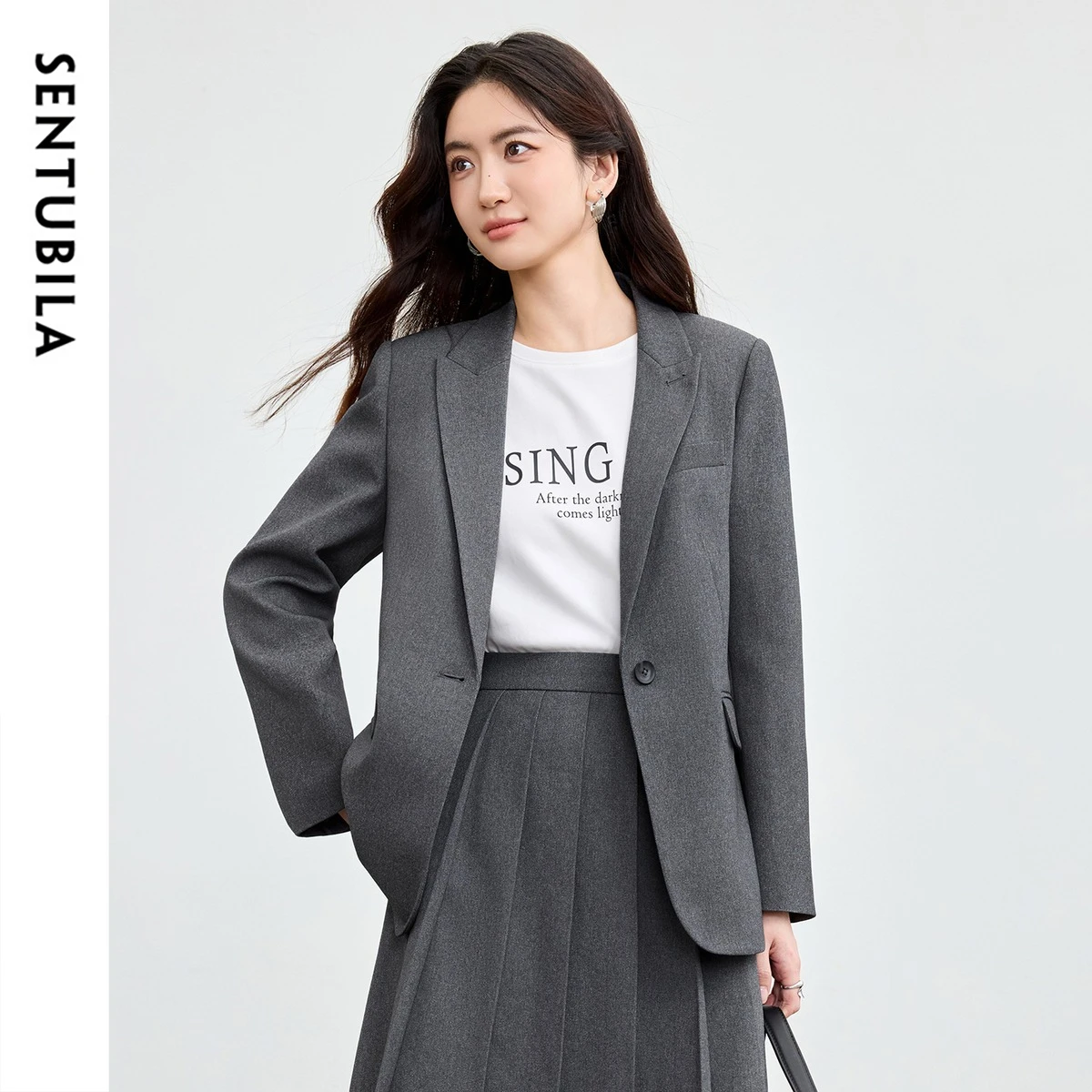 

SENTUBILA деловой пиджак для женщин, осень 2023, простой пиджак с надрезом и карманами, пальто с длинными рукавами, женская одежда 153XA2320