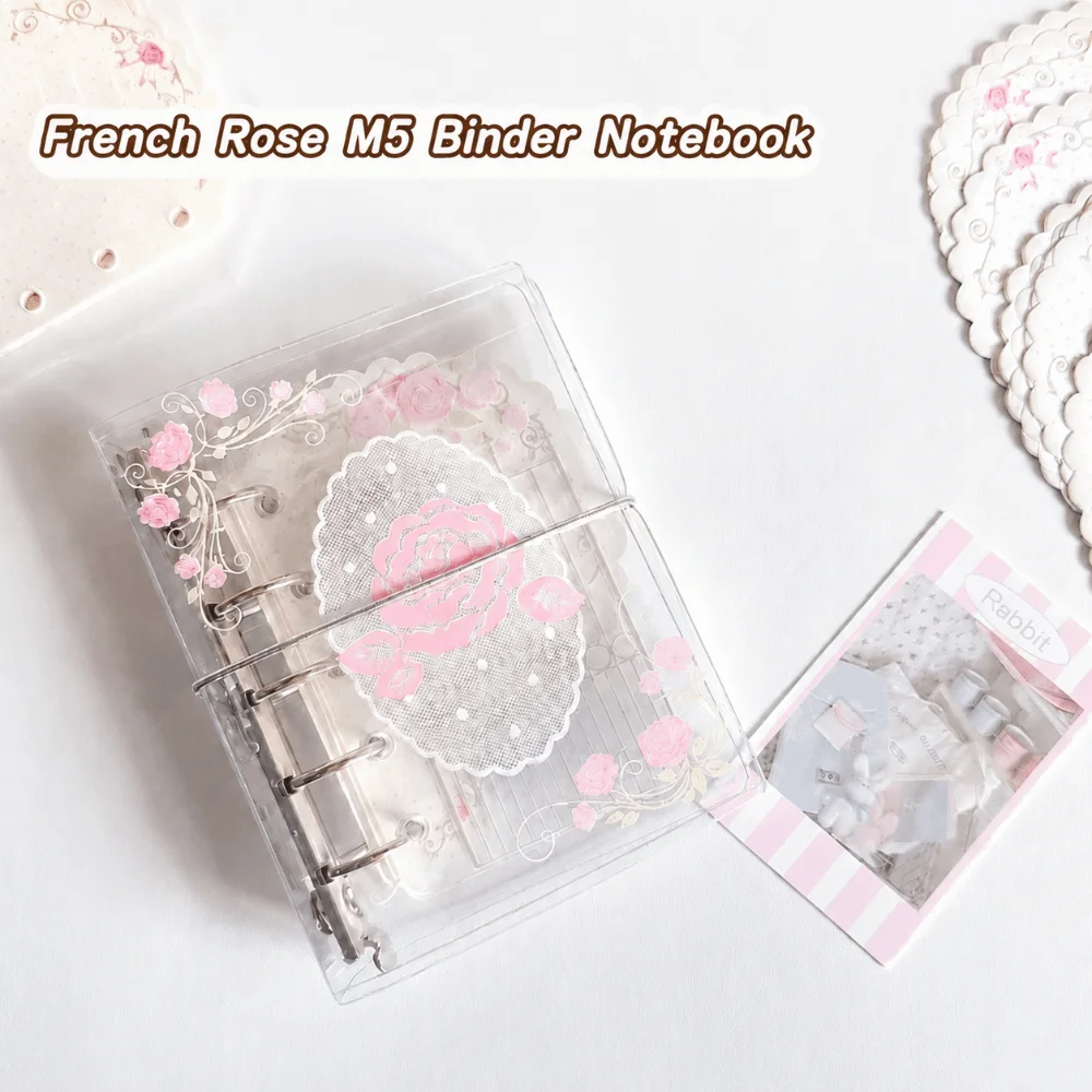 PVC M5 Pocket Notebook with Elastic Band 5 Hole Loose Leaf Notebook Romantic Vine Rose Print DIY Scrapbook Journal - view 4
