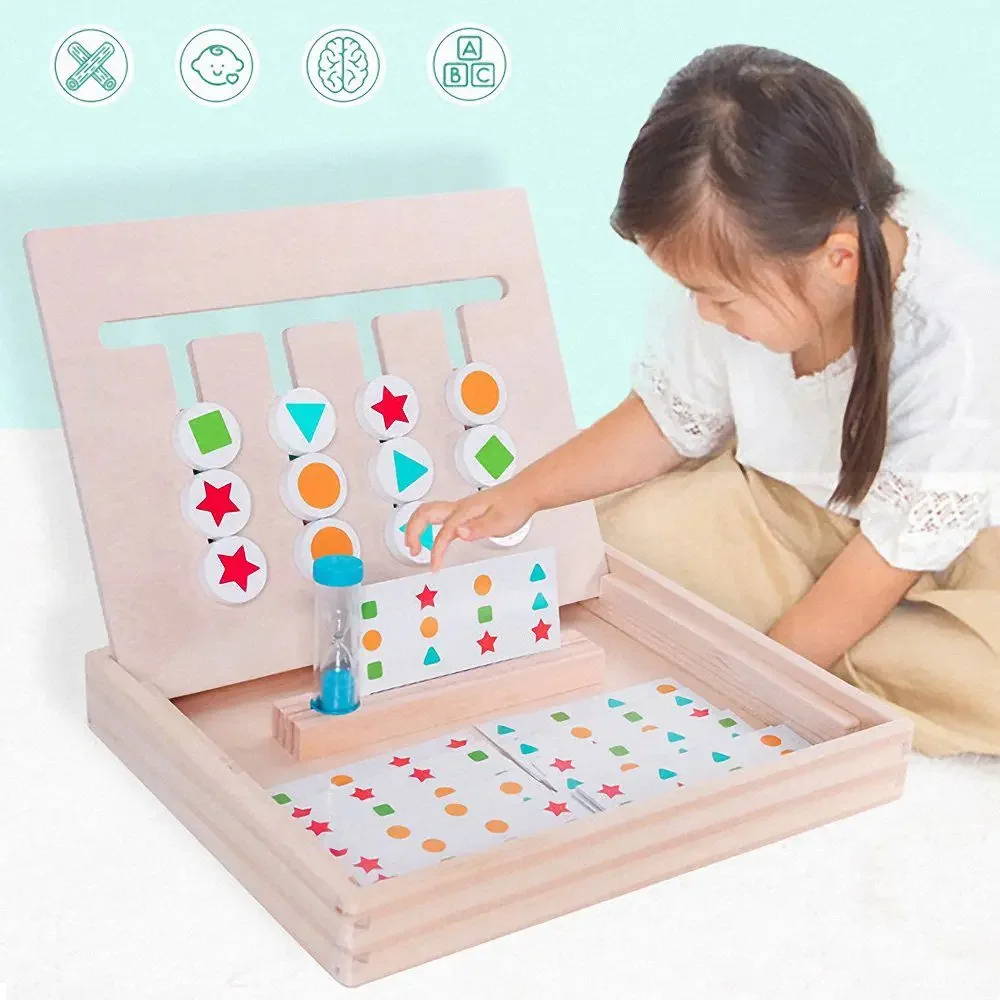 Children Wooden Games Puzzle Teaching Aids Montessori Early Educational Shape Color Matching Toy Logical Thinking Training Toy