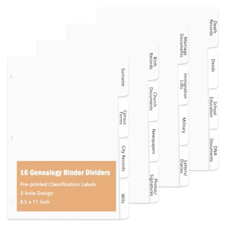 

16 Sheets 3 Ring Organizer Supplies Pre-Printed 16 Categories Index 8.5x11 in Pages for Research