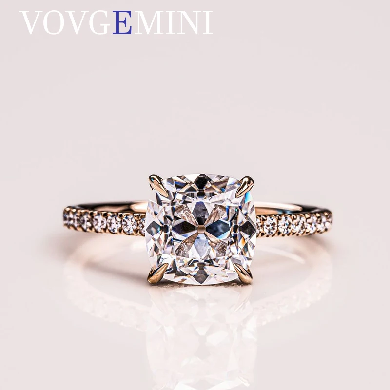 

VOVGEMIN 2ct 7.5mm Old Mine Cut Cushion Moissanite Ring 14k Yellow Gold Au750 Accessories For Women Luxury Fashion Jewelry Gift