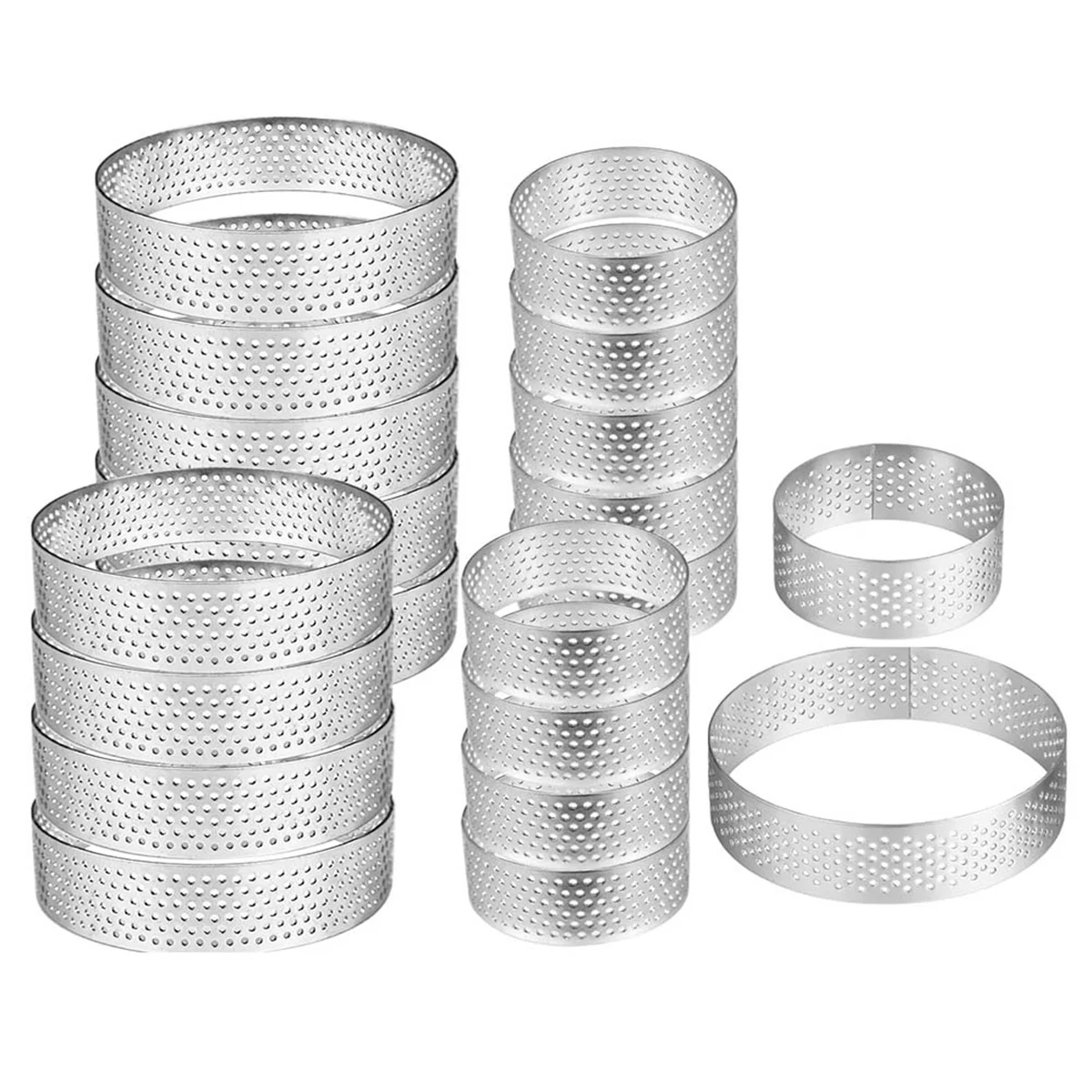 20 Pack Perforated Tart Rings, Nonstick Round Cake Ring, Round Mousse Cake Ring Stainless Steel, Baking Dessert Ring