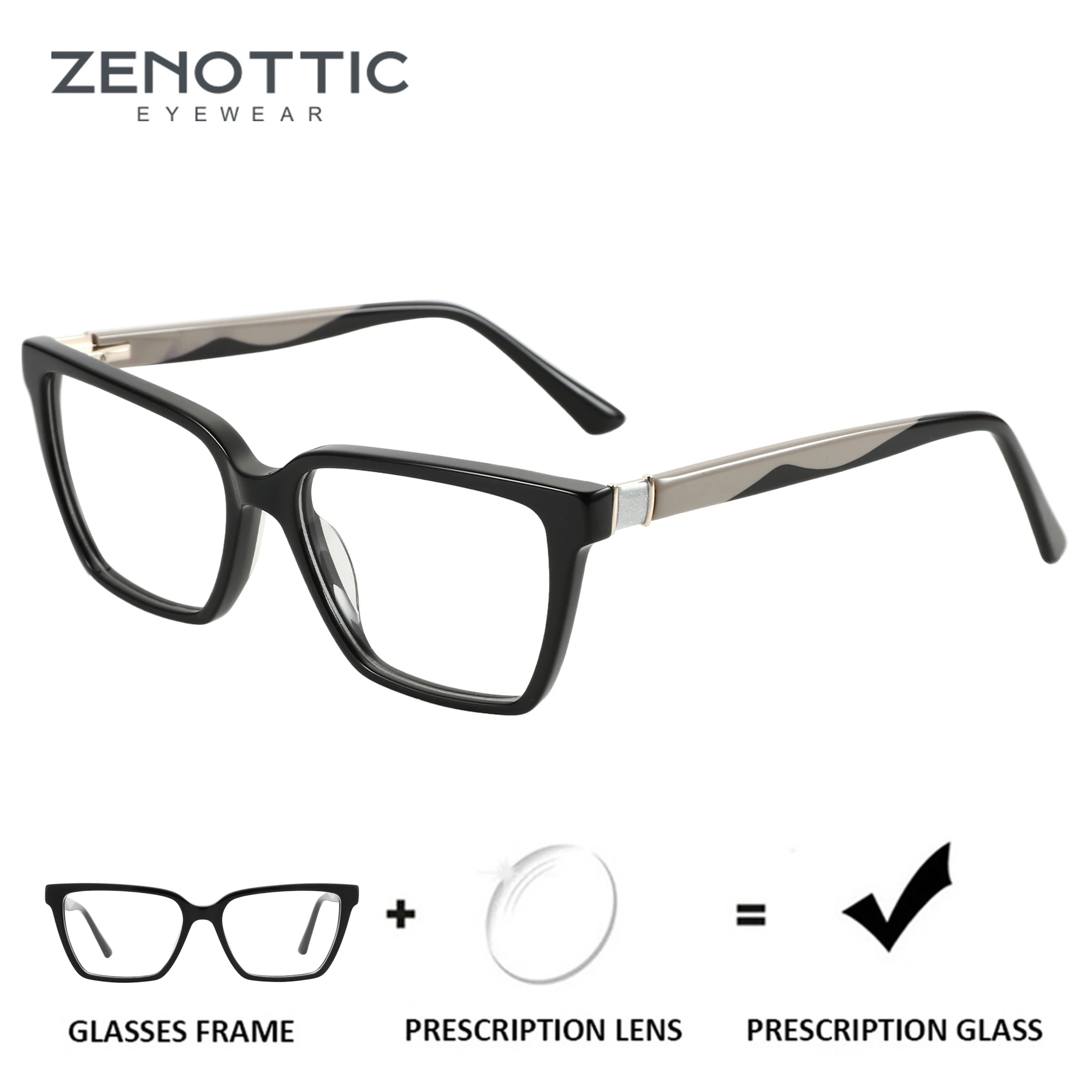 ZENOTTIC Acetate Prescription Glasses Women Square Myopia Optical Eyewear Frame Photochromic Anti-Blue-Ray Custom Eyeglasses