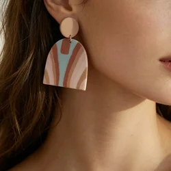 Women's Matte Look Lightweight Boho Statement Polymer Clay Geometric Dangle Earrings Swirl Arch round For Summer Beach Holiday