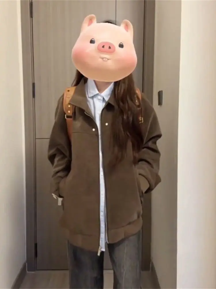 Chaqueta de Cuero Marrón Vintage 2026 para Otoño, Chaqueta de Piloto Versátil de Alta Gama con Solapa