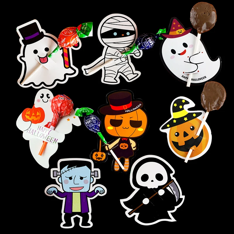 20PCS Halloween Lollipop Holder Cards Carton Pumpkin Ghost Skull Witch Lollipop Package for Halloween Party Kids Trick Or Treat