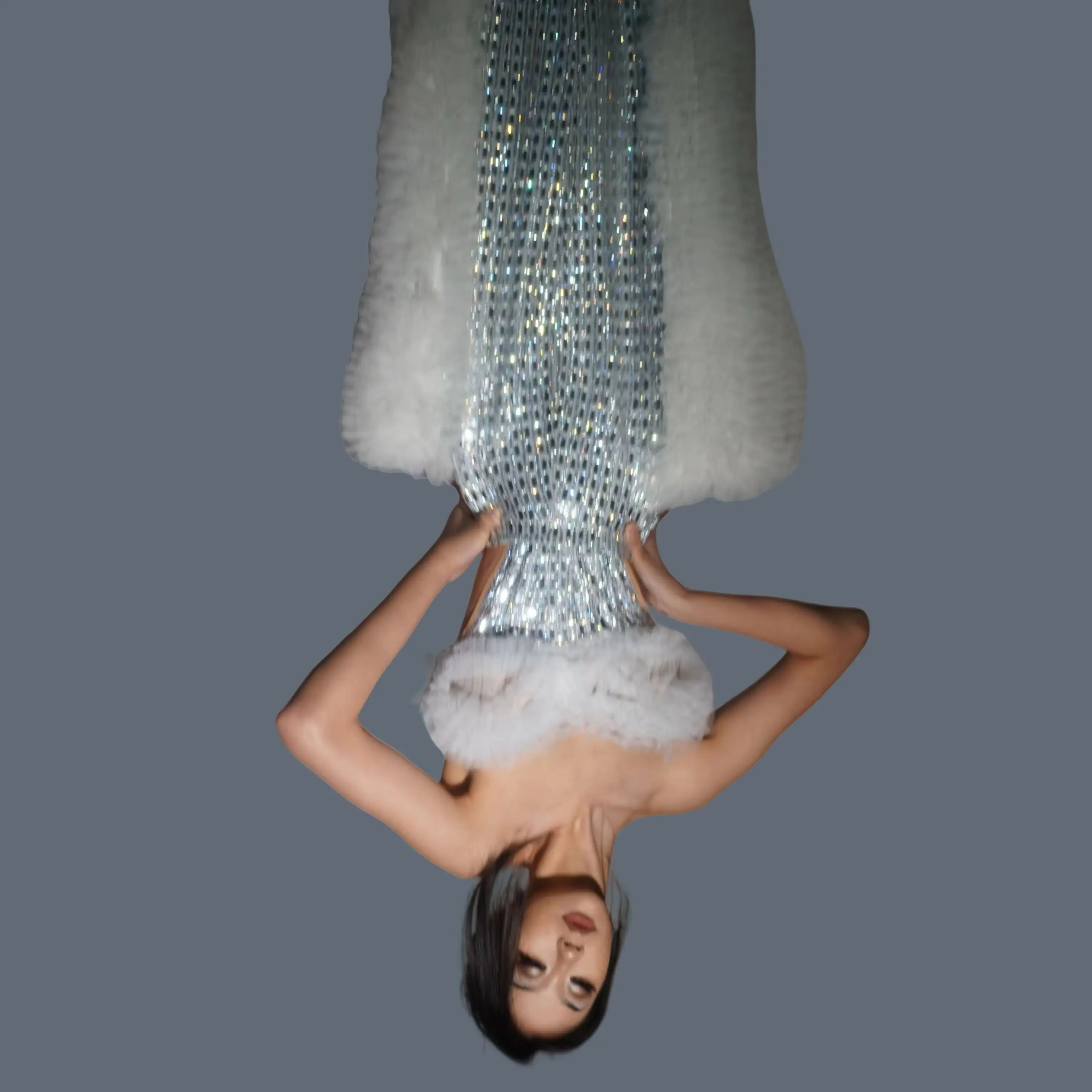 

Design Sparkly Crystals Strapless Gauze Long Dresses Sexy Women Celebrate Party Trendy Evening Dress Nightclub Bar Outfit Guiren