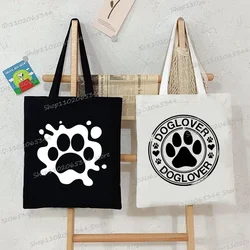 Cartoon Plant Style Dog Paw Canvas Tote Bag donna uomo Peace Love Dogs Pattern borse Fashion Casual Dogs Lover Shoulder Bag