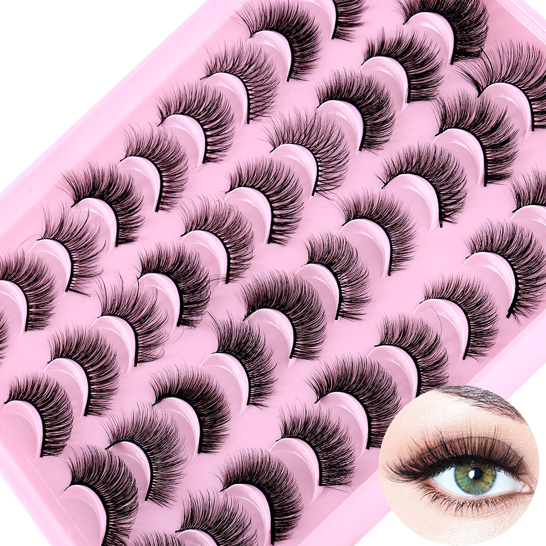 20 คู่ D Curl รัสเซีย Strip Lashes Fluffy Volume ขนตาปลอม Dramatic Messy Fake Lashes