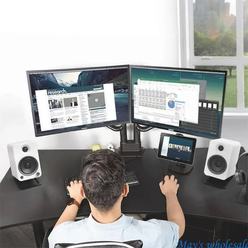 2Pcs Metal Desktop Speakers Stand Monitors Computer Speakers Bracket Holder for Computer Speakers Support Easy to Use 448A