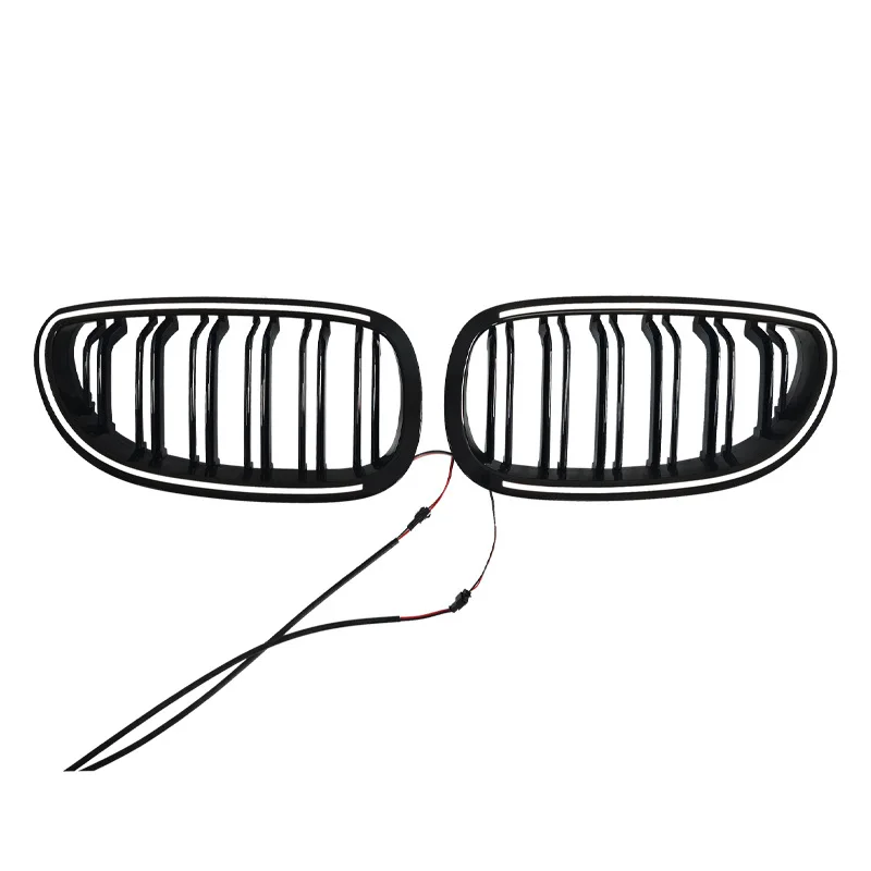 For BMW 5 Series E60 E61 Front Hood Radiator Kidney Grille Bumper 2004-2009 Dual-line Style Illuminated LED Glossy Black Grille