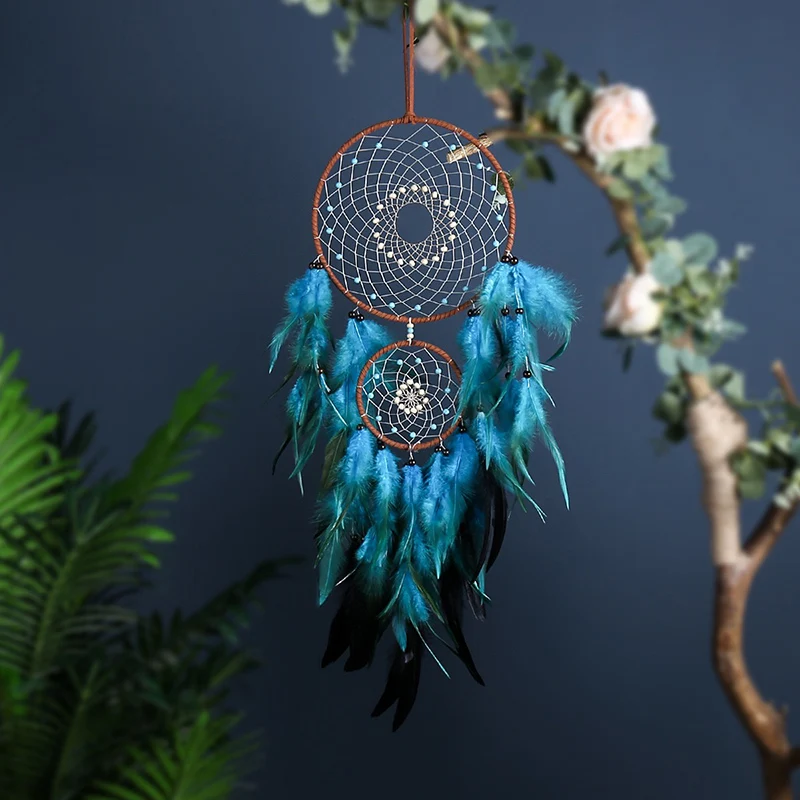 Creative Blue Feathers Dream Catcher Large Wind Chimes Home Decorations Wall Hanging Handmade Ornaments For Friend Holiday Gifts