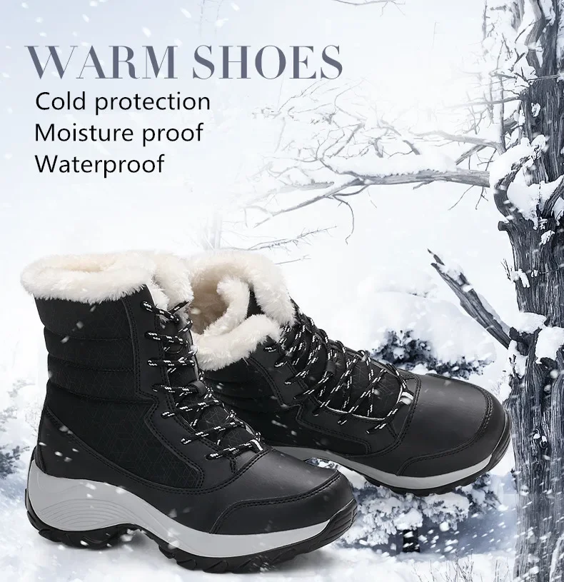 Botas de nieve antideslizantes para mujer, zapatos impermeables, cálidos e informales, de algodón, para otoño e invierno, 2023