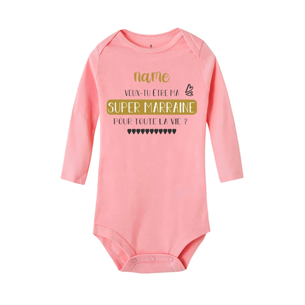 Personalized Baby Bodysuit Request Godmother Custom Name Infant Jumpsuit Newborn Long Sleeve Romper Clothes Gift for Godmother
