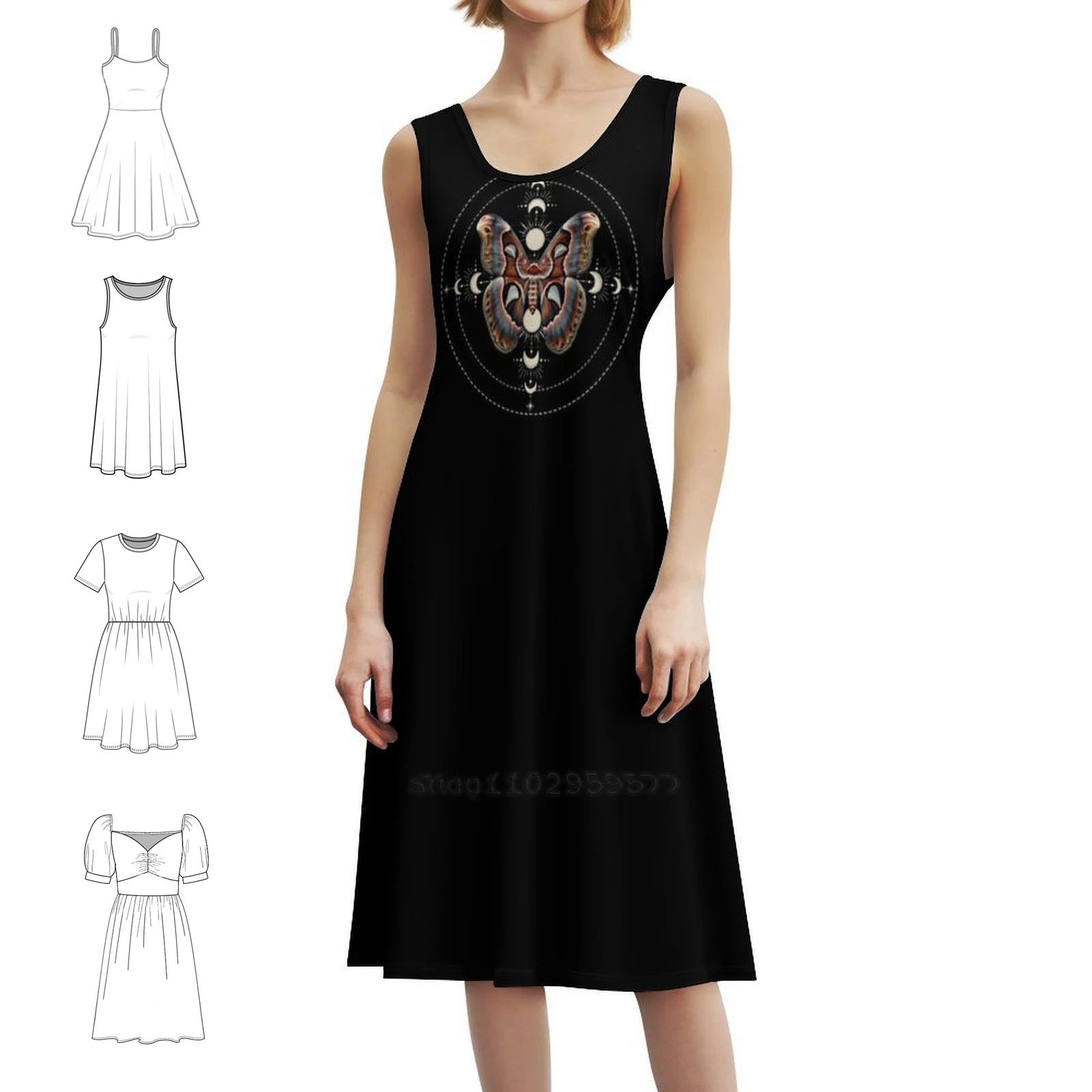 السماوية Cecropia العثة مع مراحل القمر فستان عطلة مثير للنساء شاطئ حفلة عيد ميلاد فستان قصير العثة السماوية Cecropia