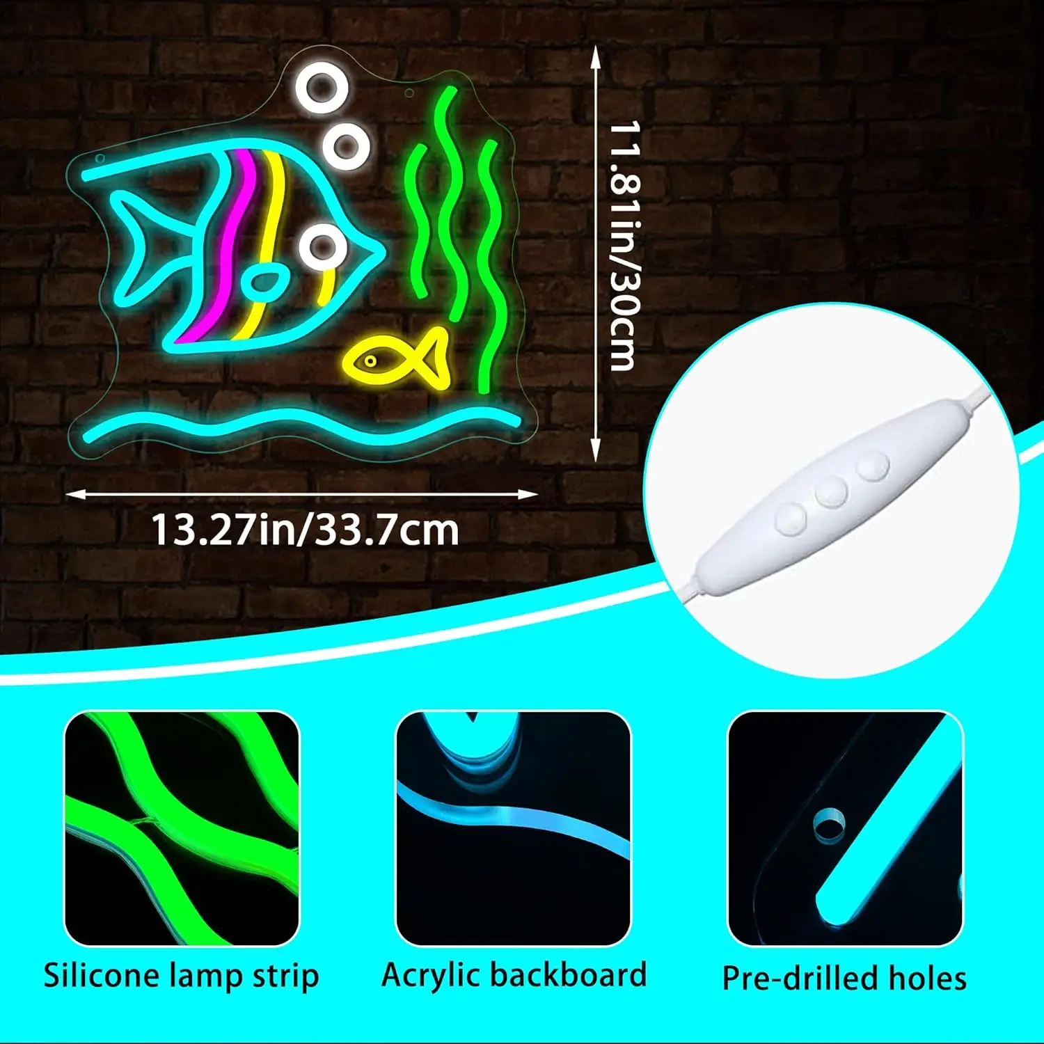 Letrero de neón de peces tropicales, letrero con luz LED regulable por USB, decoración de pared para hombre, cueva, Animal, acuario, exposición de parque oceánico