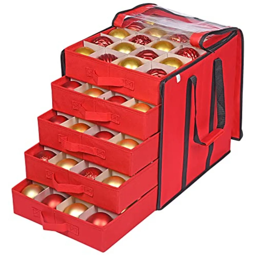

Christmas Ornament Storage Boxes with Dividers - 5 Separate Trays - Ornament Holder - Keeps 100 Holiday Ornaments - Durable Car