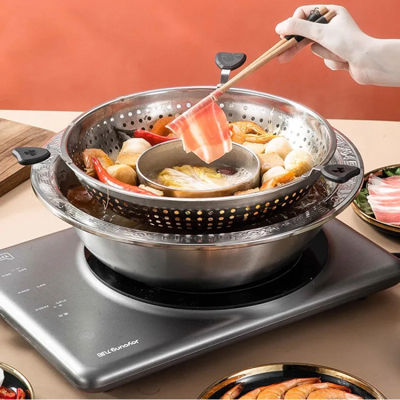 Rotating lift Stainless Steel Steam Barbecue BBQ Hot Pot Soup Mandarin Duck Shabu Pagoda Pot Chinese Kitchen Hotpot