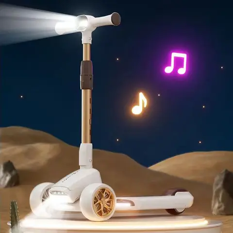 Children's Kick Scooter With Headlight Baby Kickboard with Music Hummer 3-Wheel Anti-skid Anti-rollover Kid Scooter Ages 2-12