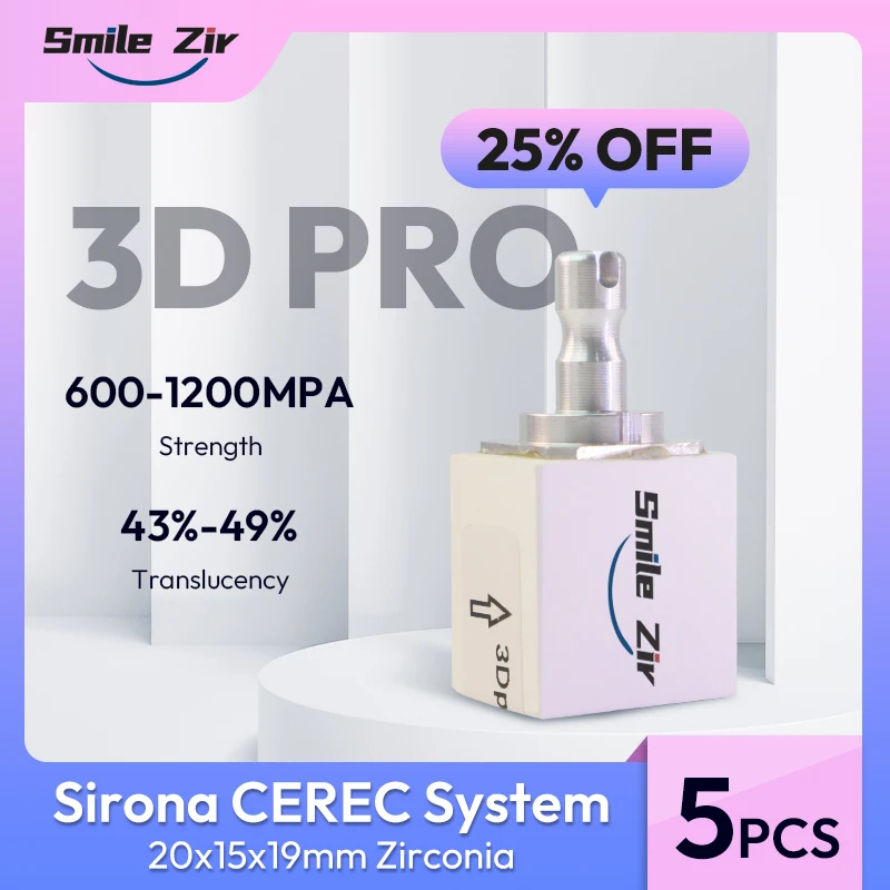Sirona Cerec 3Dpro Multilayer Milling Zirconia Block 5 Pieces 20*15*19mm Sirona System Dental CADCAM Zirconia Blocks
