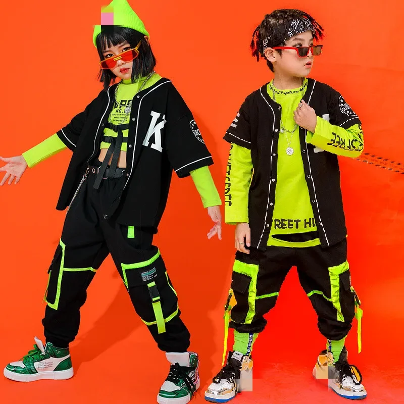 Kids Performance Hip Hop dancing Outfits Crop Tops Street wear Cargo Pants Girls Boys Jazz Dance Wear Costumes Concert Outfits