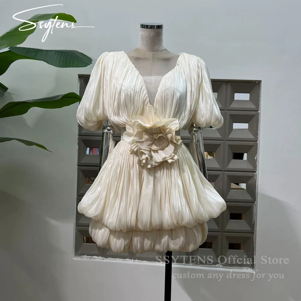 

SSYTENS Sexy Short Cocktail Party Dresses Champagne Puffy Pleats Puffy Birthday Prom Dress Luxury Wedding Ball Gown Customized