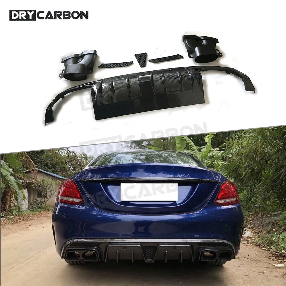 

Диффузор заднего бампера из карбона, спойлер и насадки на выхлопную трубу для Mercedes-Benz C-класса W205 седан C63 AMG 2015-2019 годов выпуска