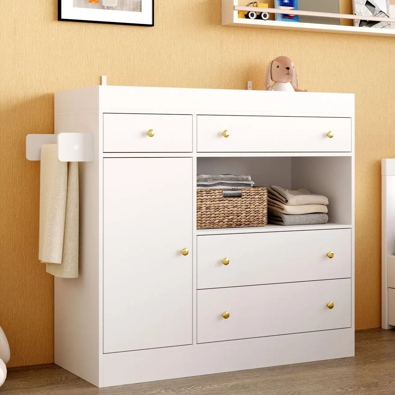 

43.3" Baby Dresser with Changing Table Top, White Nursery Dresser with Drawers for Kids Bedroom, Kids Dresser, Customized