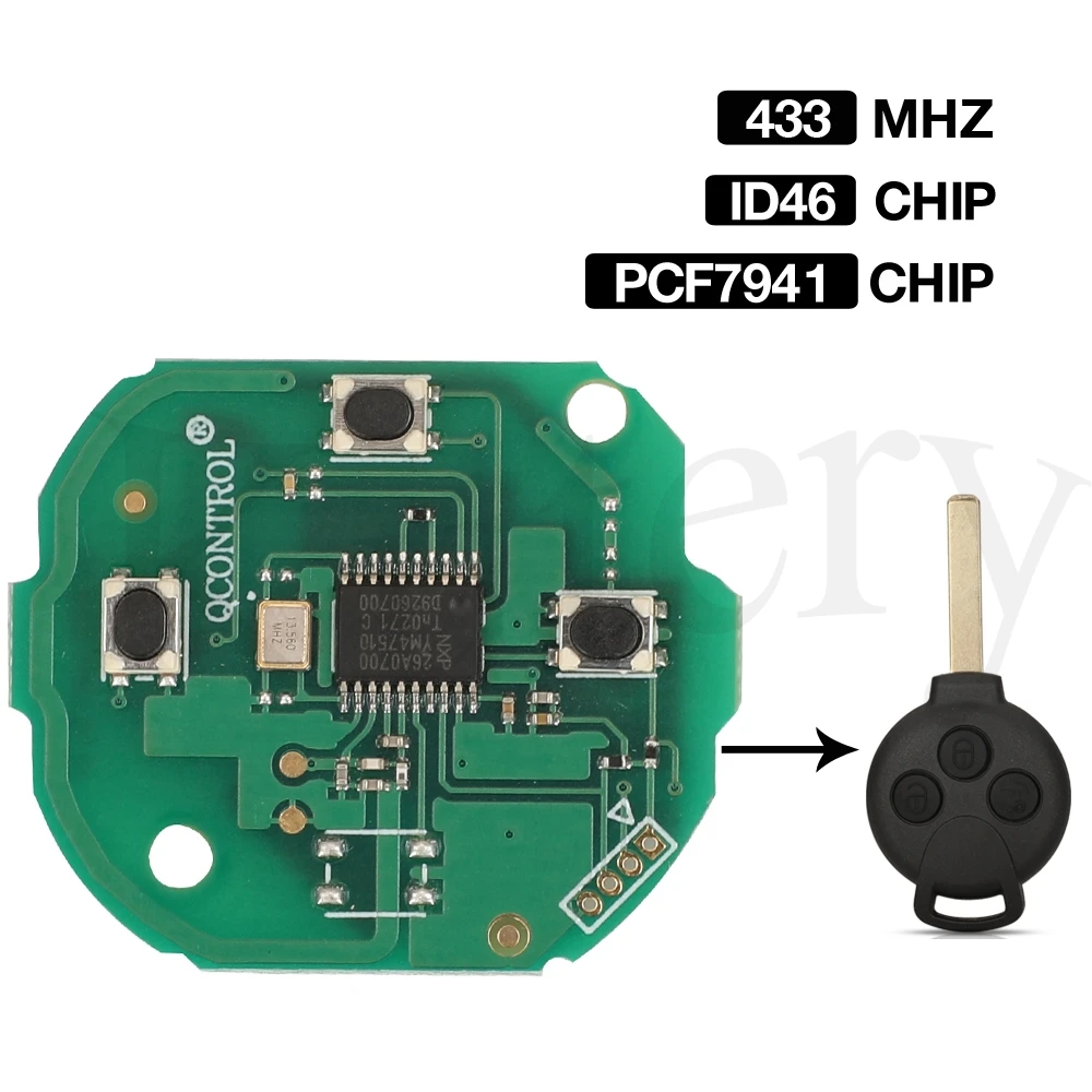 

jingyuqin 3 BTN 433Mhz ID46/PCF7941 Chip Smart Remote Key Circuit Board Fob For Mercedes-Benz Smart Smart Fortwo 451 2007-2013