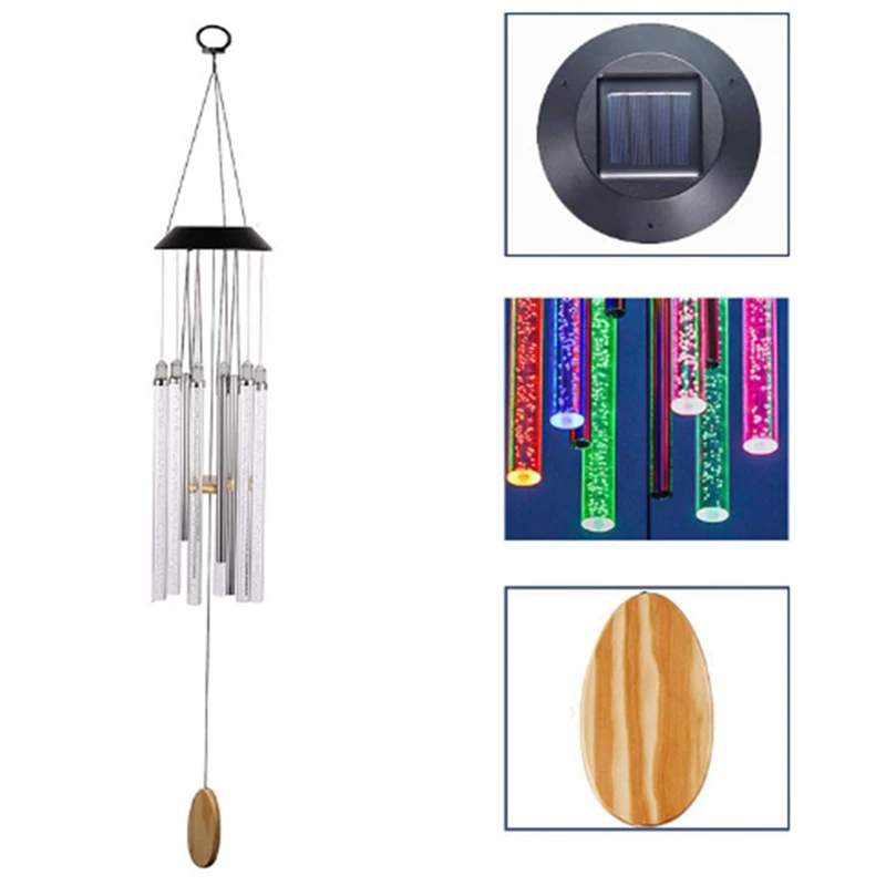 Solar Led Wind Chime Light Various Colors Light Outdoor Waterproof Hanging Tube Pendant Lamp