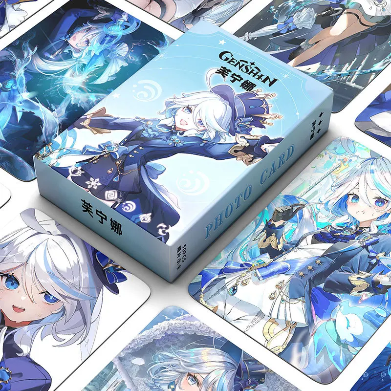 50pcs Anime Genshin Impact Lomo Cards With Postcards Box Card Games Neuvillette Wriothesley Fans Party Decorations Kids Gift Toy