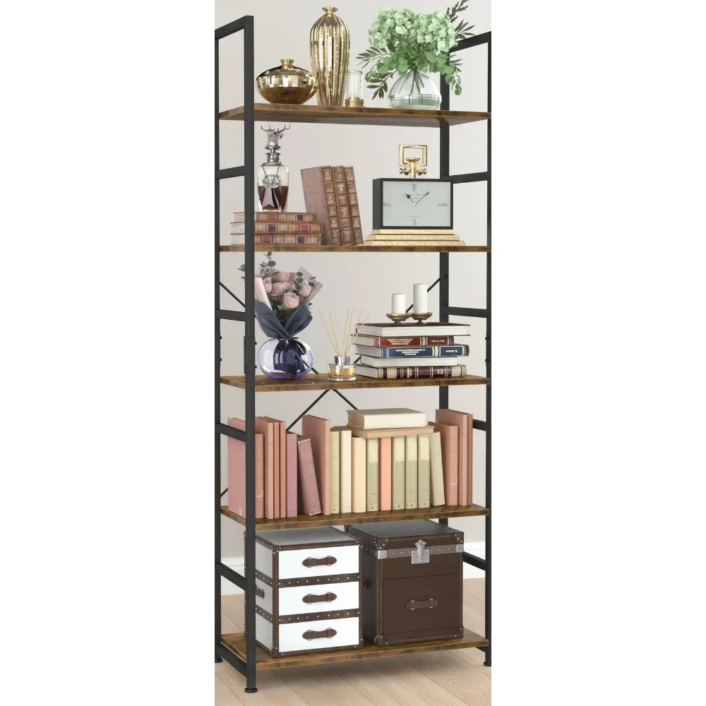 

5-Tier Tall Bookcase Shelf Storage Organizer, Modern Vintage Style for Bedroom Living Room Home Office