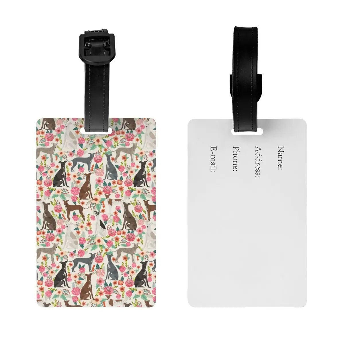 Custom Italian Greyhound Dog Floral Luggage Tag With Name Card Sighthound Whippet Dog Cover ID Label for Travel Bag Suitcase