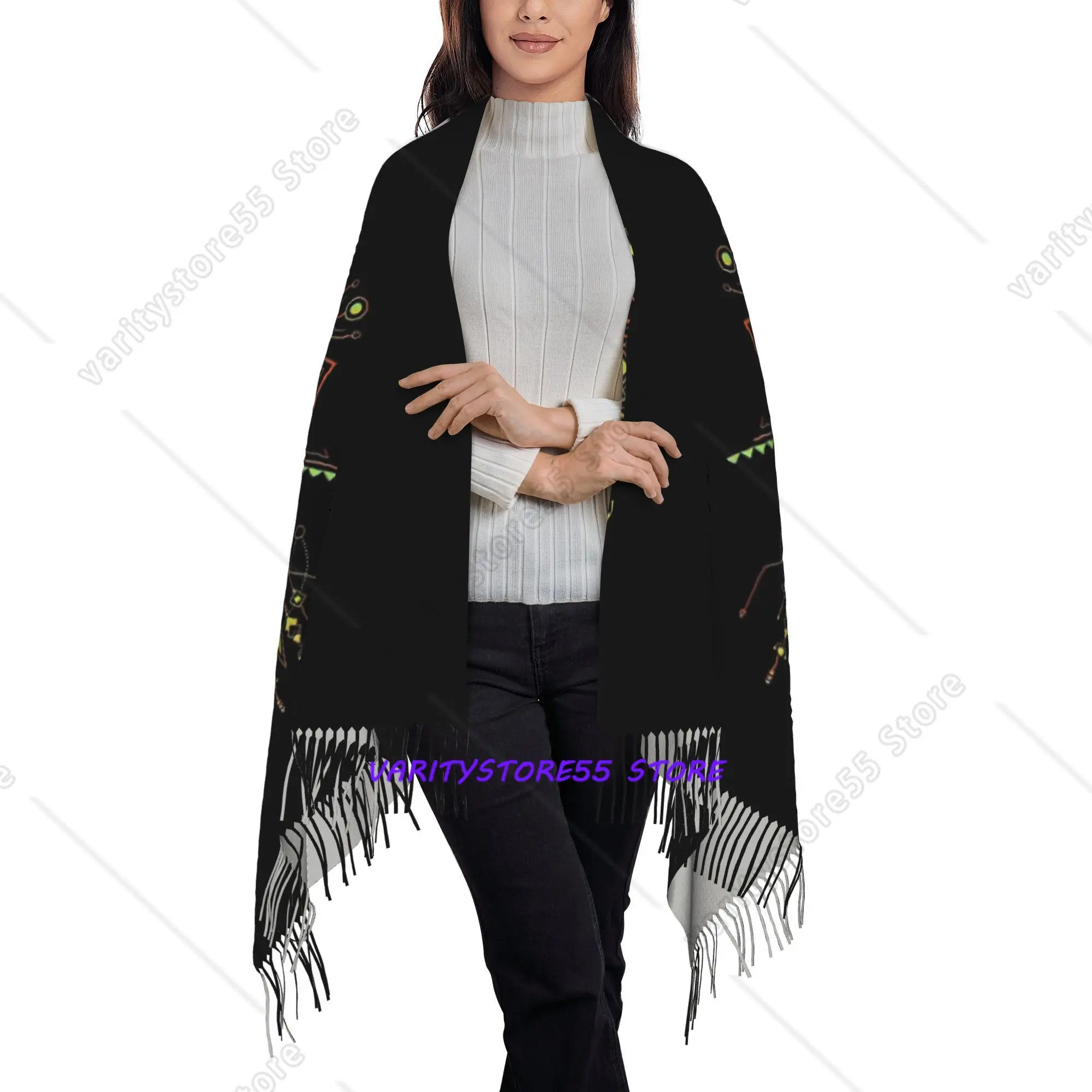Ethnic Tribal Geometric Fringe Poncho Fashionable Tassel Scarf Suitable for Outdoor Hiking Running Cycling Travel Durable
