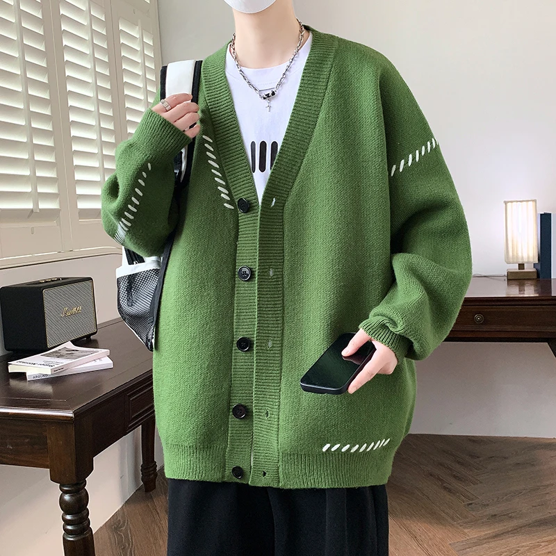 

Long sleeve cardigan coat, men's autumn and winter knitwear, single breasted fashion youth casual sweater coat