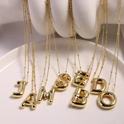 Stainless Steel Copper Chunky Alphabet Balloon Bubble Initial Letter Pendant Necklace For Women Jewelry