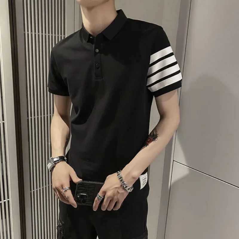 Clothing Rock Male Polo T Shirts Striped Top 5xl With Collar Tee Shirt For Men Slim Fit Streetwear Premium High Quality S