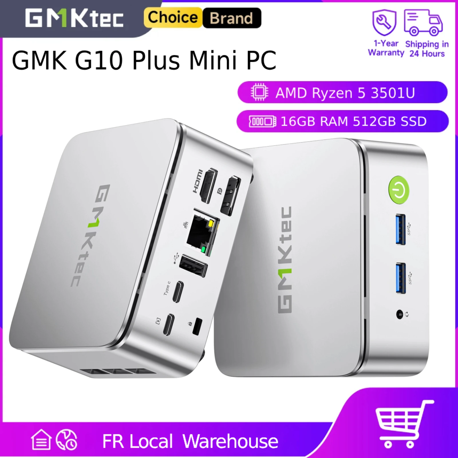 GMKtec G10 Plus Mini-PC AMD Ryzen5 3501U 2.5GbE NIC LAN HTPC Proxmox Mini-Computer, Dreifach-4K-Display WiFi 5 16GB RAM 512GB SSD