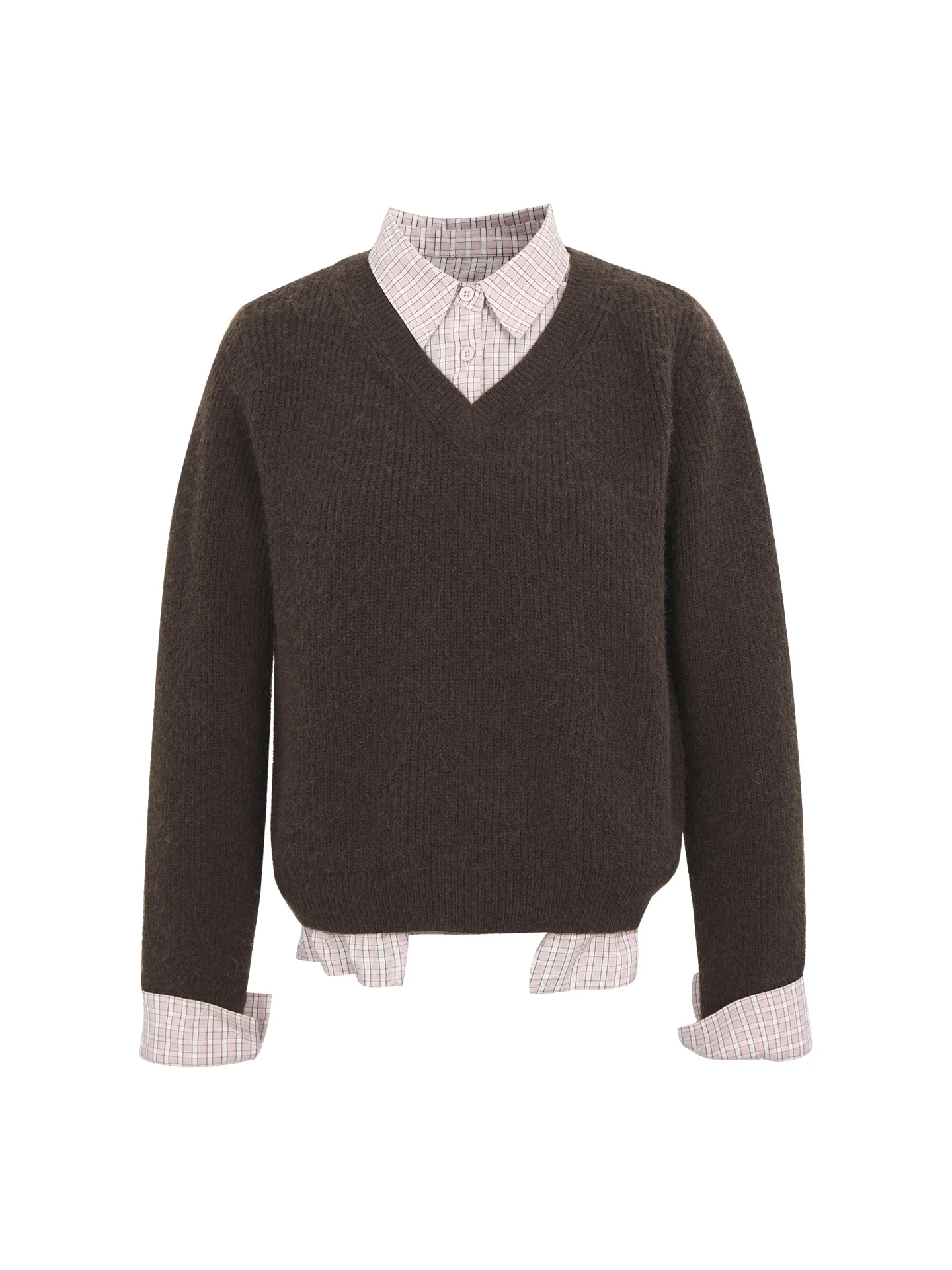 

Red Celebri Knitted Sweater Women's Early Autumn Faion 2025 New Fake Two-Piece Top Coffee Color Knitwear Jaet