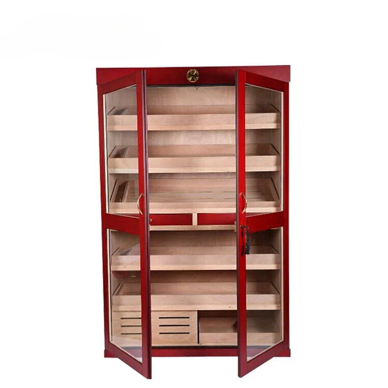 

Vintage Cigar Store Display Premium Lighting 2 Glassdoors Cigar Humidor Wood Showcase Cigar Cabinets With Tray Drawer