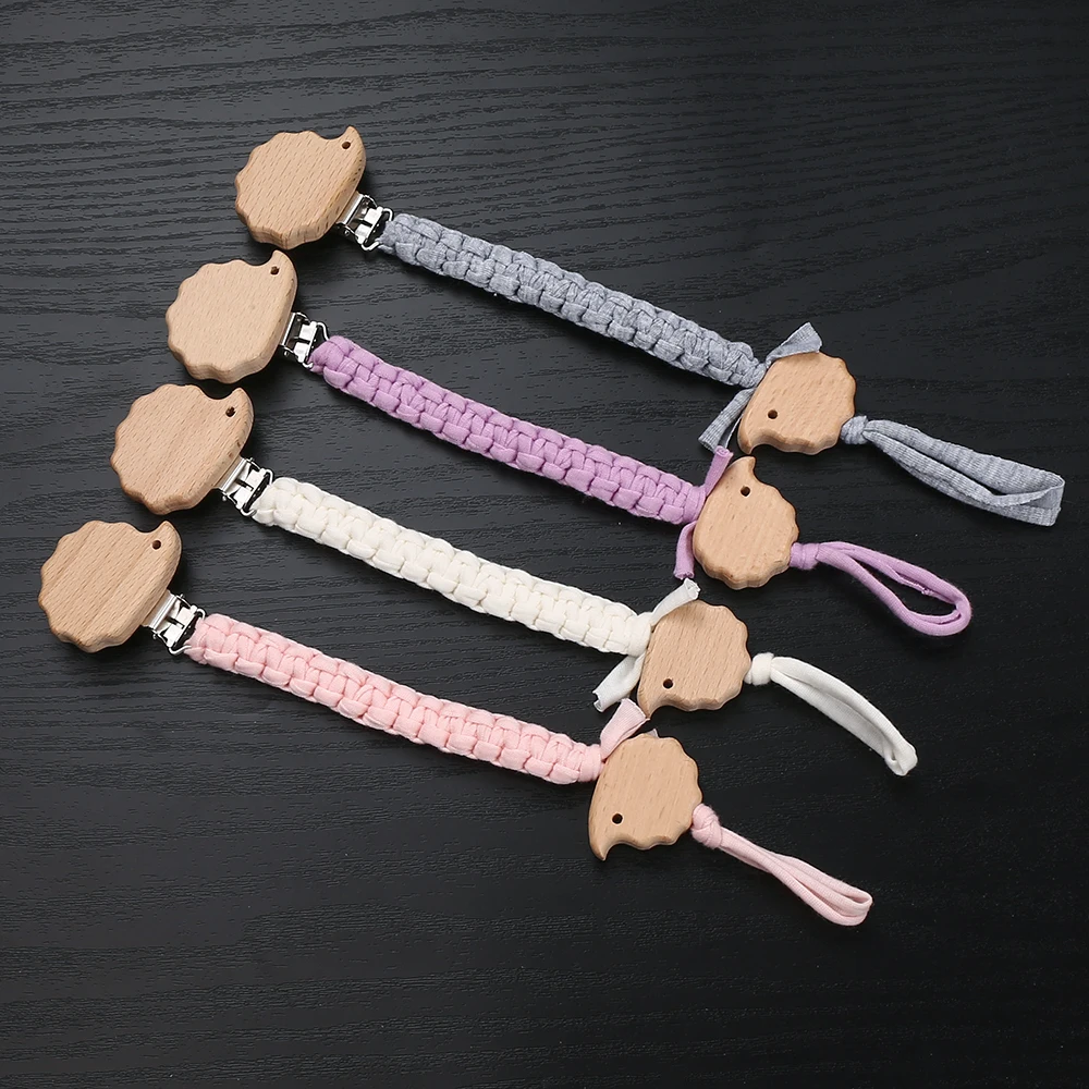 Handmade Crochet Baby Pacifier Chain Wood Animal Hedgehog Dummy Holder Clip For Baby Nursing Nipple Chain Teether Chewing Toys