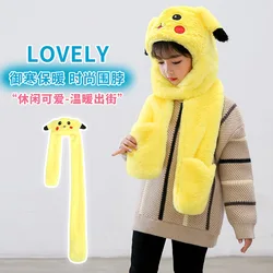 Pika Winter Plush Ear Move Hat with Scarf for Kids Ear Hat Scarf Gloves Set 3 In 1 Children Cute Bunny Caps Hood Warm Thickness