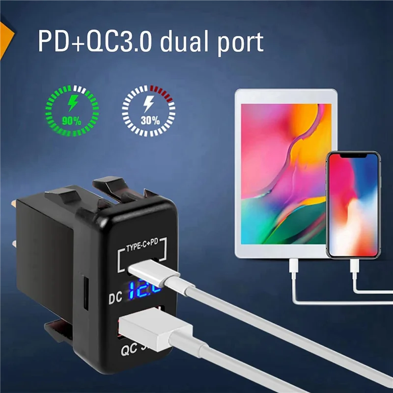 

【B55AQ】2X 12V-24V USB-розетка с двойной быстрой зарядкой 3.0 и PD USB C-порт, зарядное устройство, адаптер питания для автомобиля, лодки, морского грузовика-A